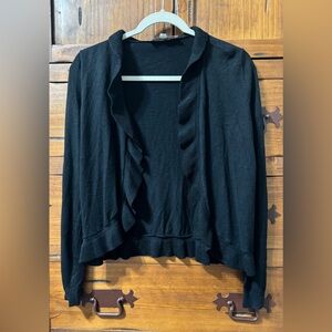 LOFT Elegant Black Ruffle Cardigan